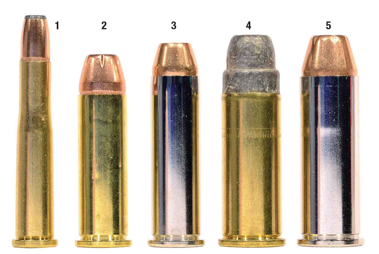 Cartridges Terry has shot with Ruger 77 series carbines include the (1) .22 Hornet, (2) .38 Special, (3) .357 Magnum, (4) .44 Special and the (5) .44 Magnum.
